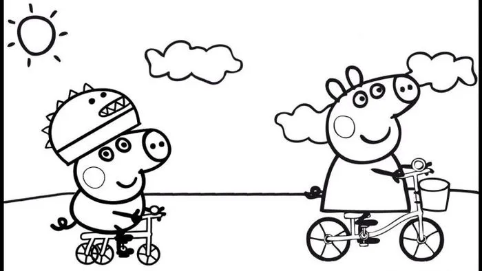 Tranh tô màu Heo Peppa đi xe đạp dạo chơi