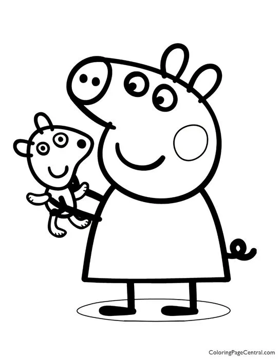 Tranh tô màu Heo Peppa và gấu bông