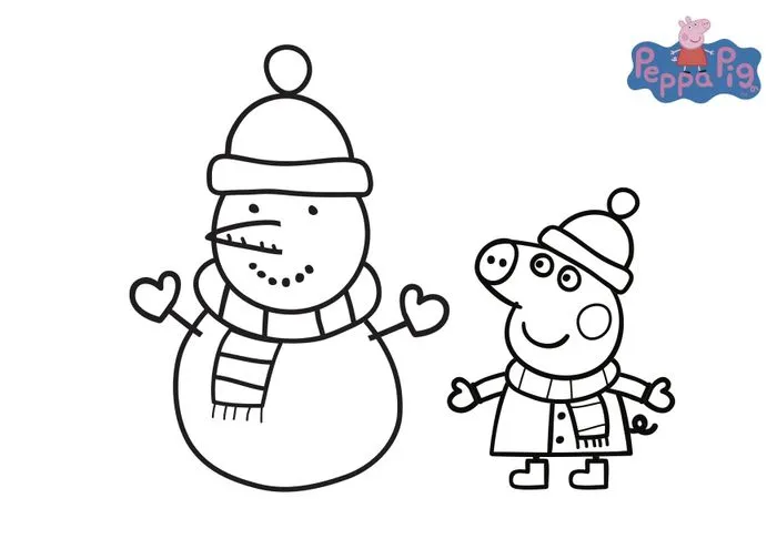 Tranh tô màu Heo Peppa và người tuyết