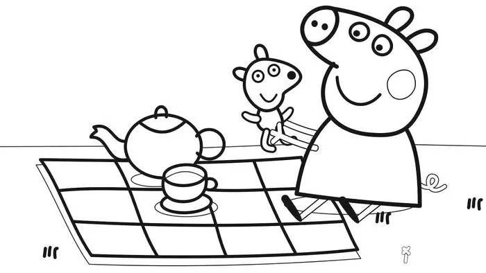 Tranh tô màu Heo Peppa tham gia tiệc picnic