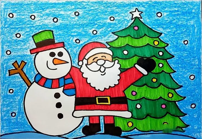 Tranh vẽ ông già Noel và người tuyết trong đêm Giáng sinh