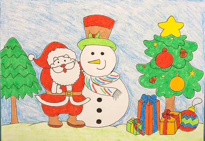 Hình ảnh người tuyết và ông già Noel mang quà