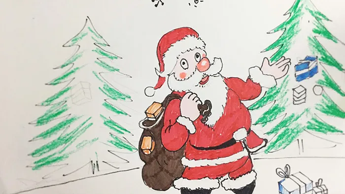 Mẫu vẽ tranh ông già Noel đơn giản đi phát quà