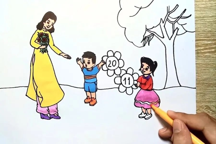 Phác thảo tranh 20/11 bằng bút chì