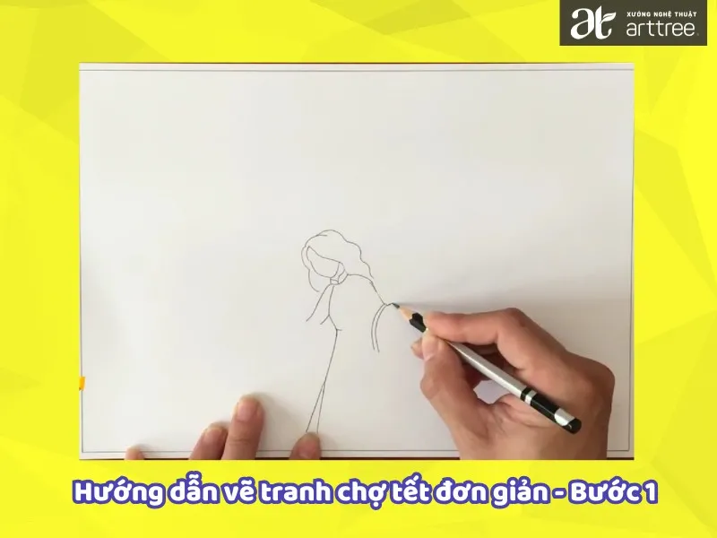 Hướng dẫn vẽ tranh chợ Tết đơn giản - Bước 1