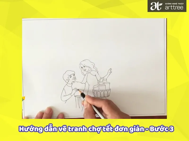 Hướng dẫn vẽ tranh chợ Tết đơn giản - Bước 3
