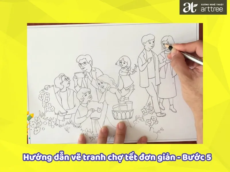 Hướng dẫn vẽ tranh chợ Tết đơn giản - Bước 5