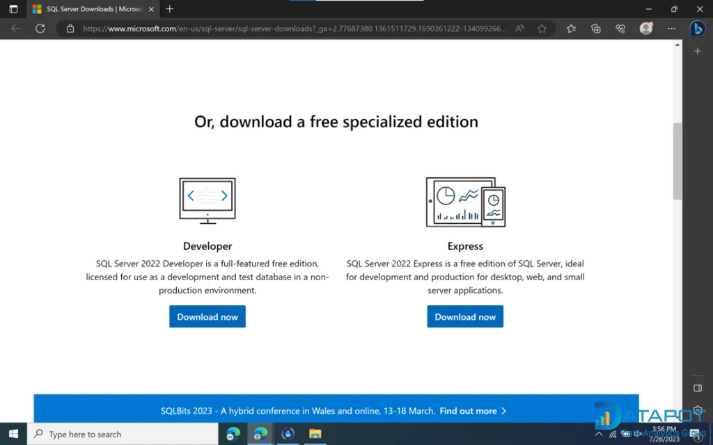 Trang tải xuống SQL Server của Microsoft