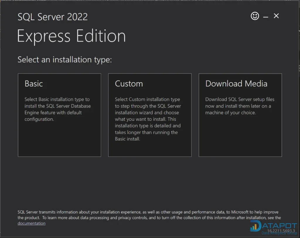 Chọn loại cài đặt Basic cho SQL Server