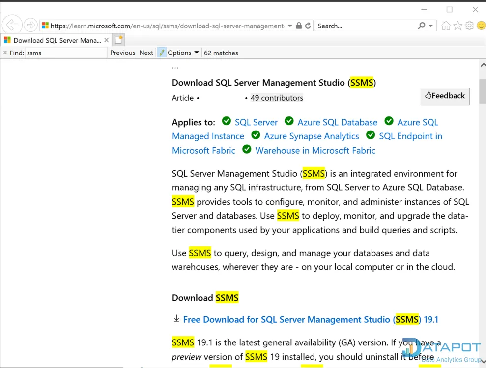 Trang tải xuống SSMS và link download