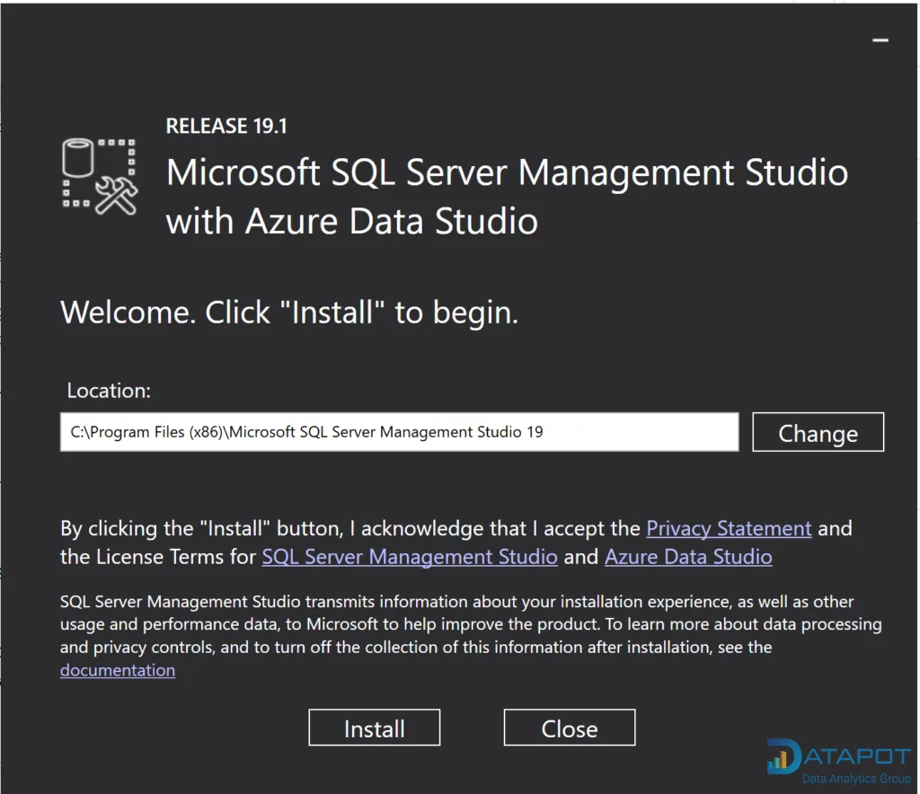 Cửa sổ cài đặt SQL Server Management Studio