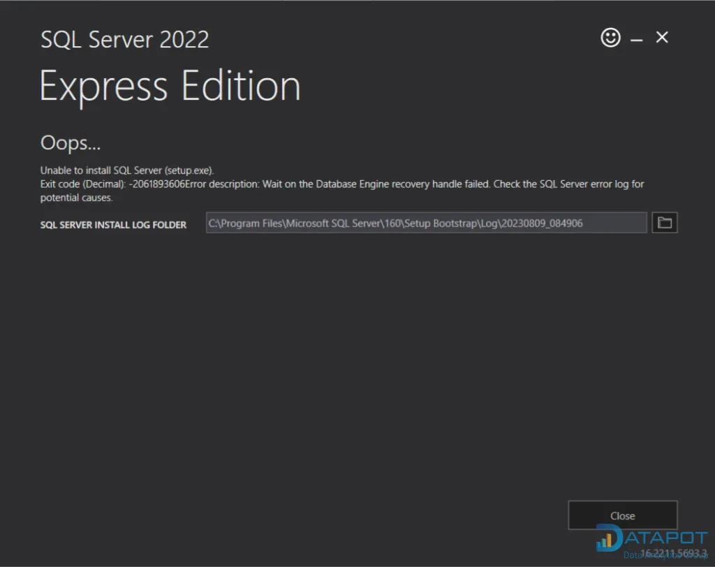 Thông báo lỗi cài đặt SQL Server trên Windows 11
