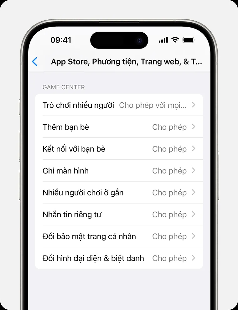 Cài đặt Game Center trong Giới hạn nội dung của Thời gian sử dụng trên iPhone
