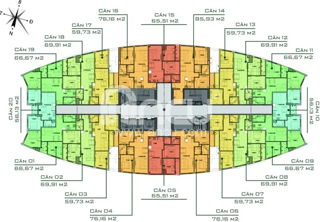 Mặt bằng điển hình căn hộ Văn Phú Victoria tòa CT9 (tầng 34-37) với các căn hộ diện tích nhỏ hơn