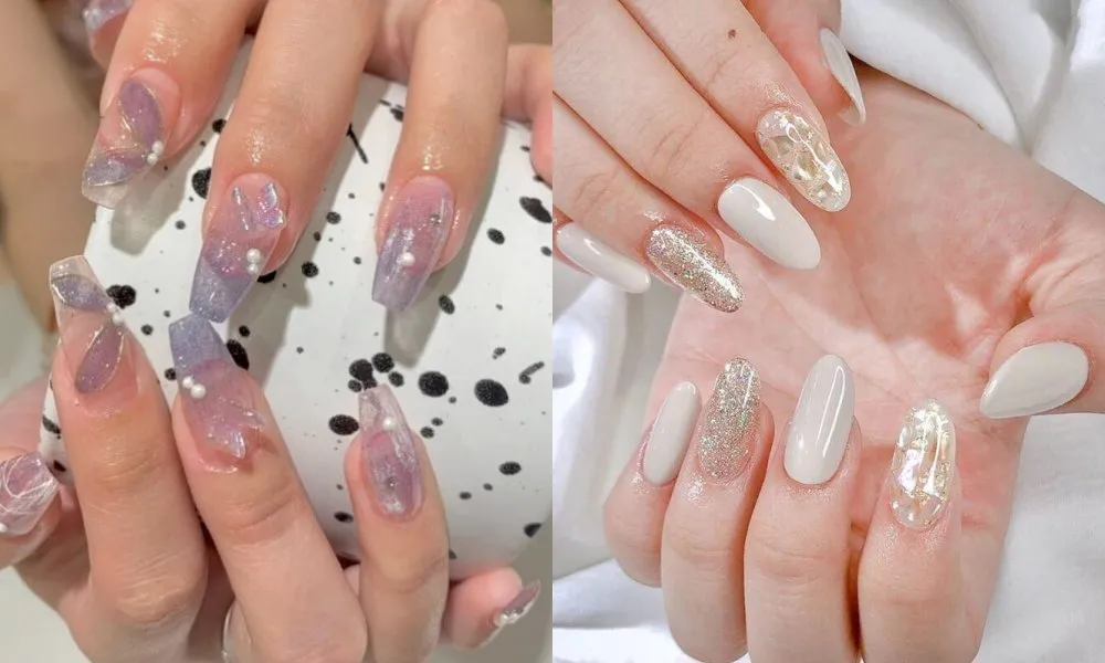 Mẫu nail đẹp 2024 kim tuyến lấp lánh, sang trọng