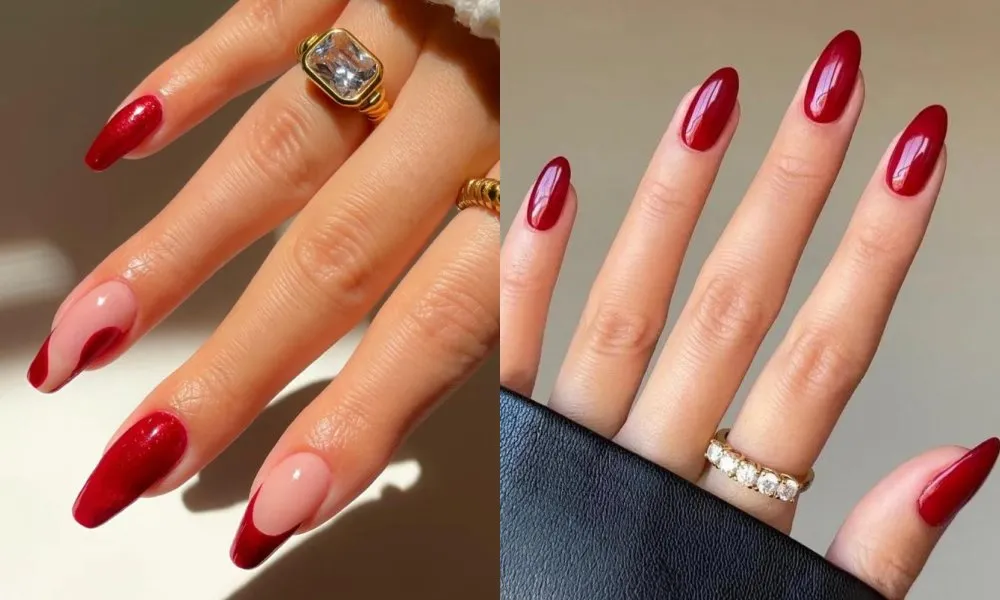 Mẫu nail màu đỏ quyến rũ đính đá và họa tiết tinh xảo cho năm 2024