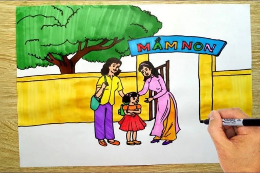 Tranh vẽ cô và trò