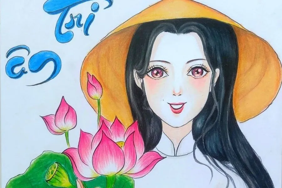 Tranh vẽ học trò và cô giáo