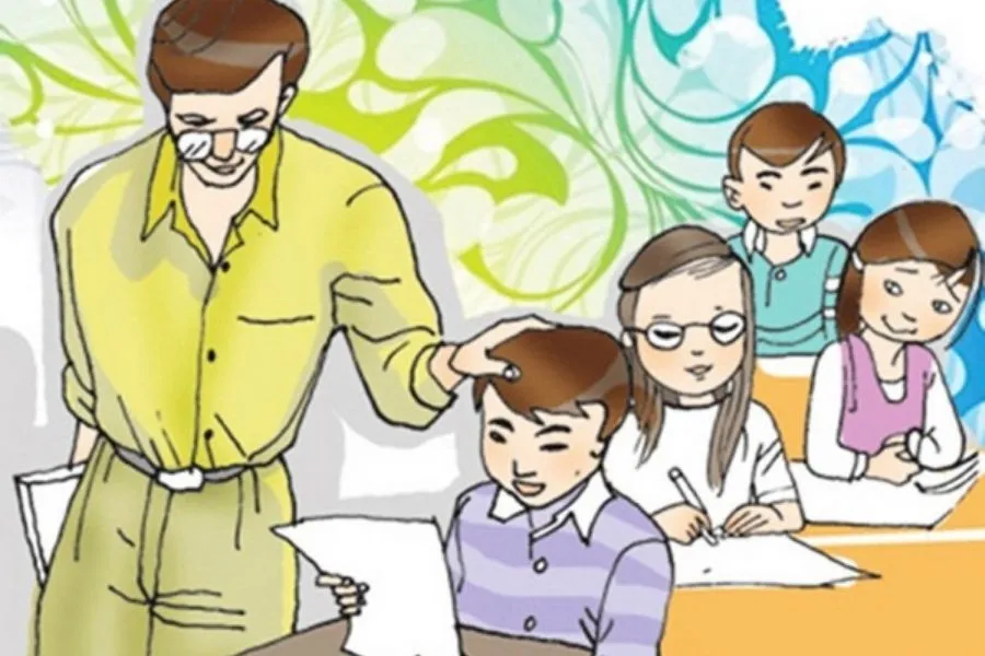 Tranh vẽ học sinh thảo luận nhóm