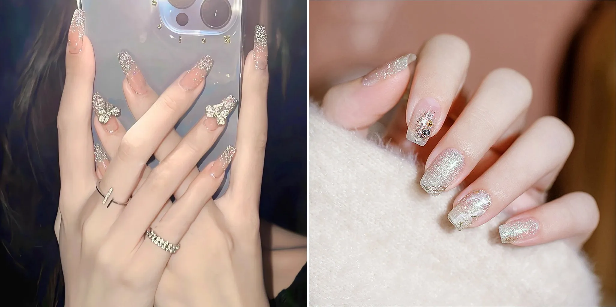 móng tay trang trí kim tuyến lấp lánh