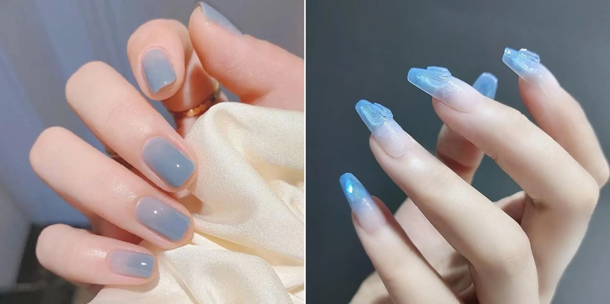 móng tay màu xanh da trời trong trẻo