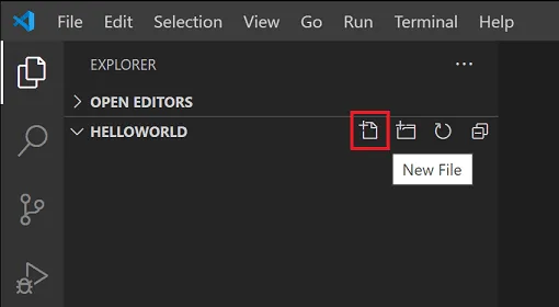 Nút New File trên File Explorer của VS Code