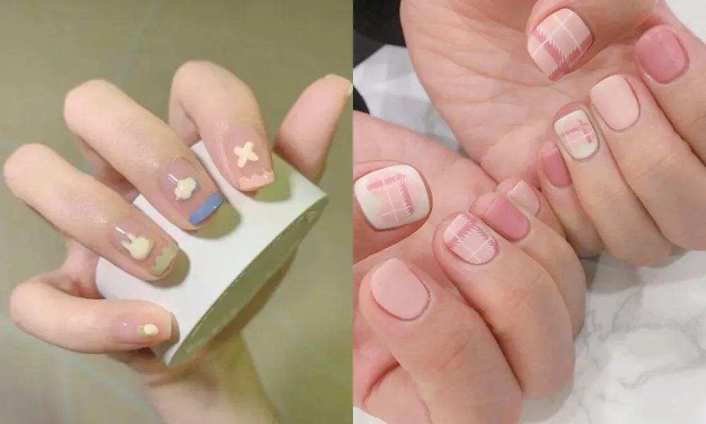 Nail trong suốt 2024 phá cách với họa tiết hoa hoặc abstract