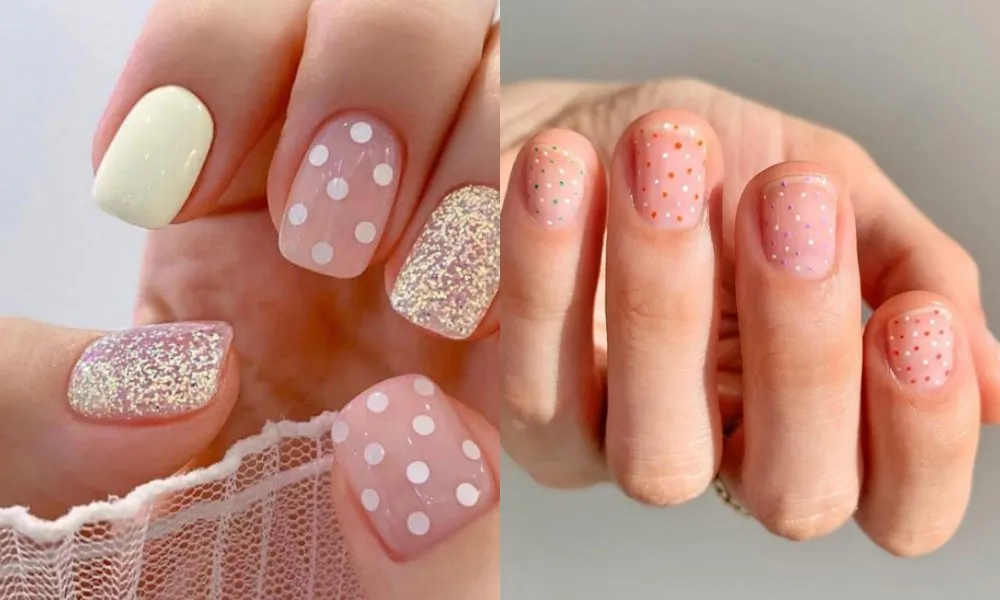 Mẫu nail đẹp 2024 chấm bi nữ tính, không lỗi mốt