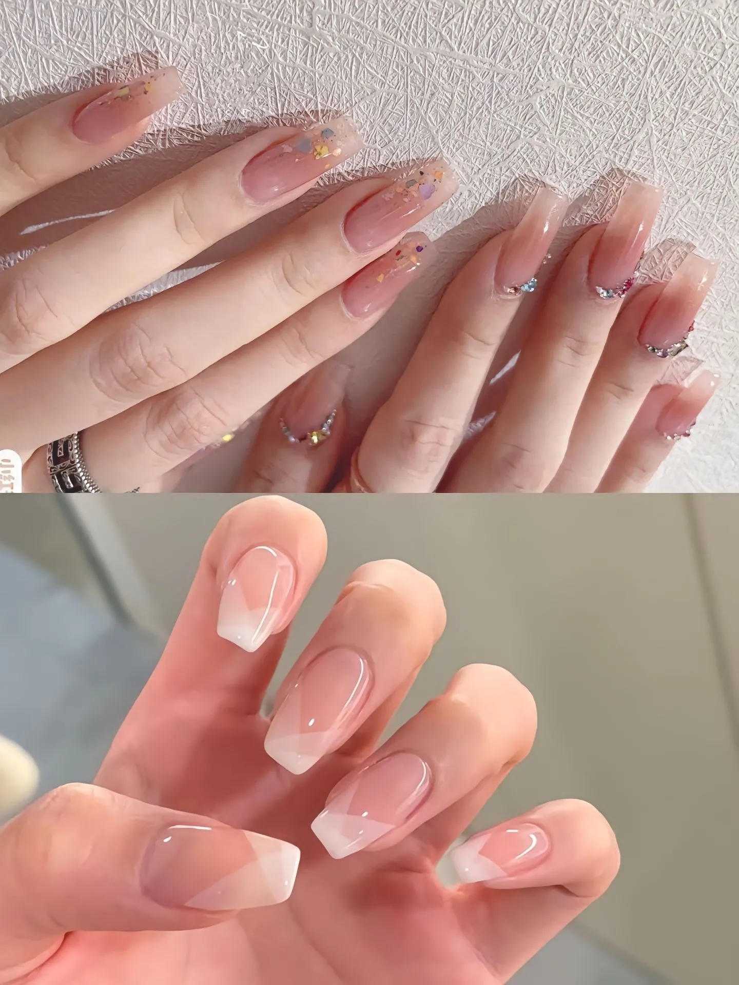 Móng tay màu thạch hồng hiệu ứng xà cừ