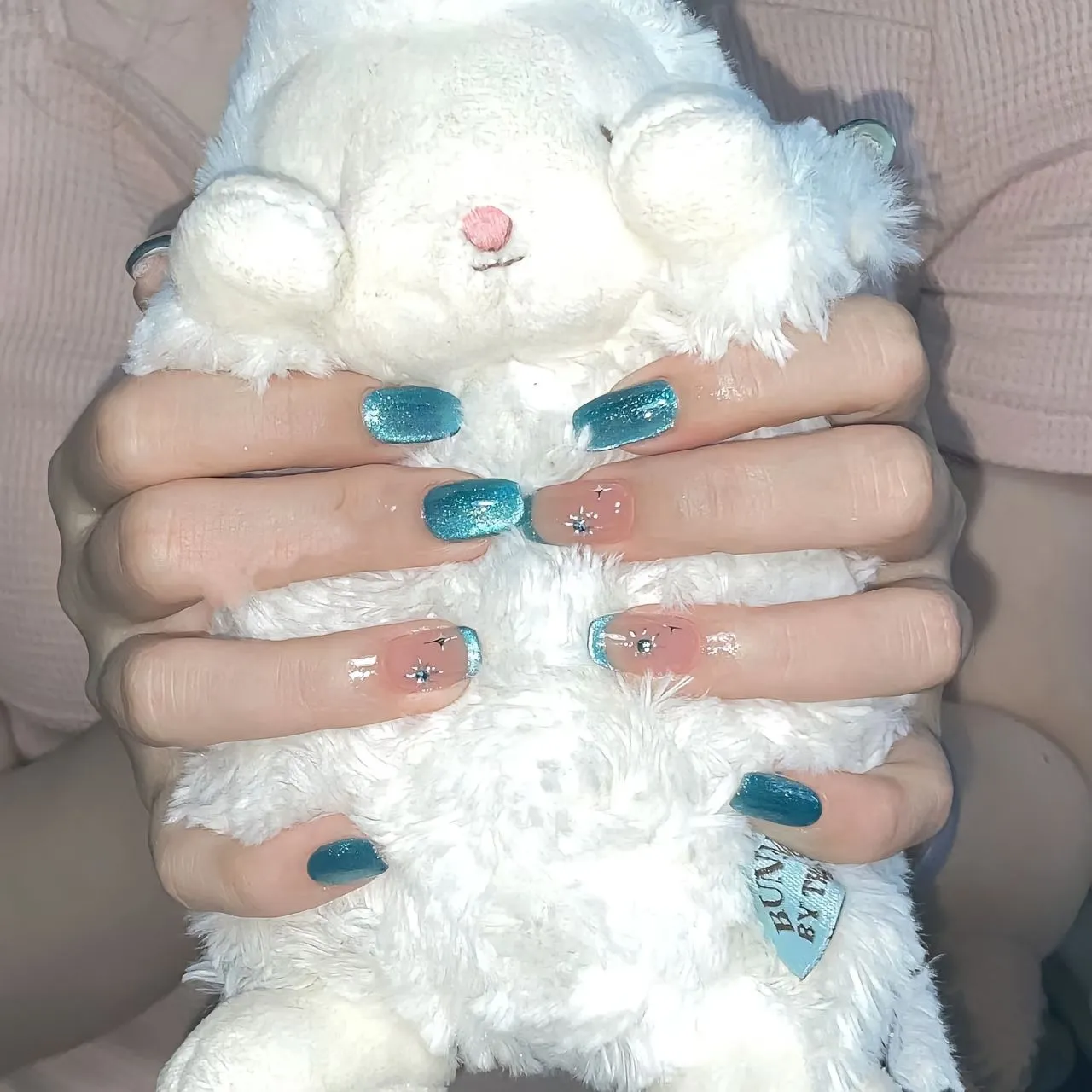 Nail thạch xanh dương phối mắt mèo