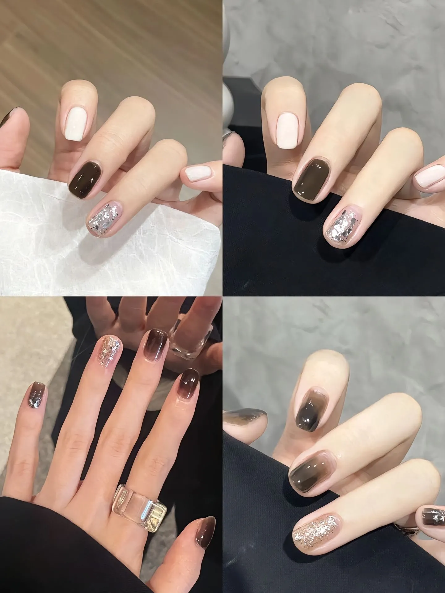 Nail thạch đen cá tính kết hợp kim tuyến