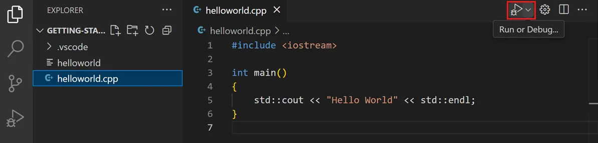 Nút chạy (Play button) trong Visual Studio Code để biên dịch và chạy chương trình