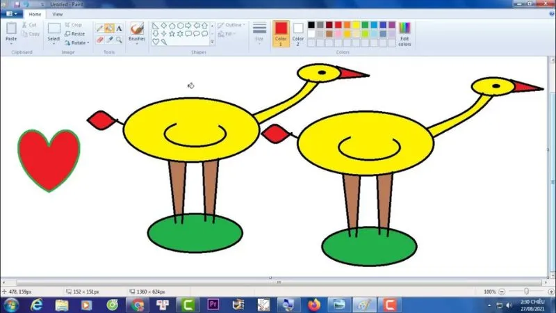 Thanh công cụ với bút vẽ, cọ, tẩy trong Paint
