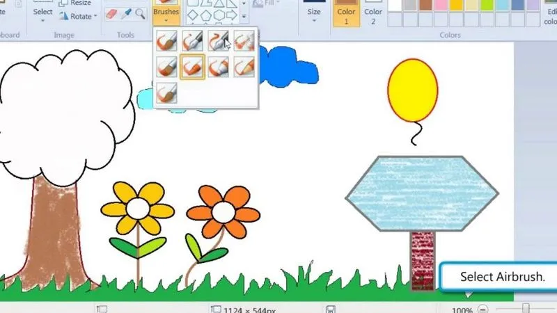 Bảng màu đa dạng giúp bé tô màu tranh trong Paint