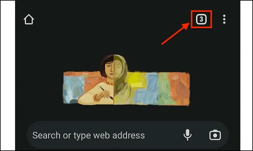 Nhấn biểu tượng chuyển đổi tab trong Chrome Android ở chế độ ẩn danh