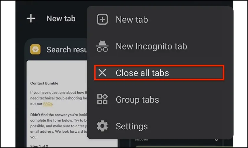 Xác nhận 'Đóng tất cả các thẻ' để tắt chế độ ẩn danh trên Android