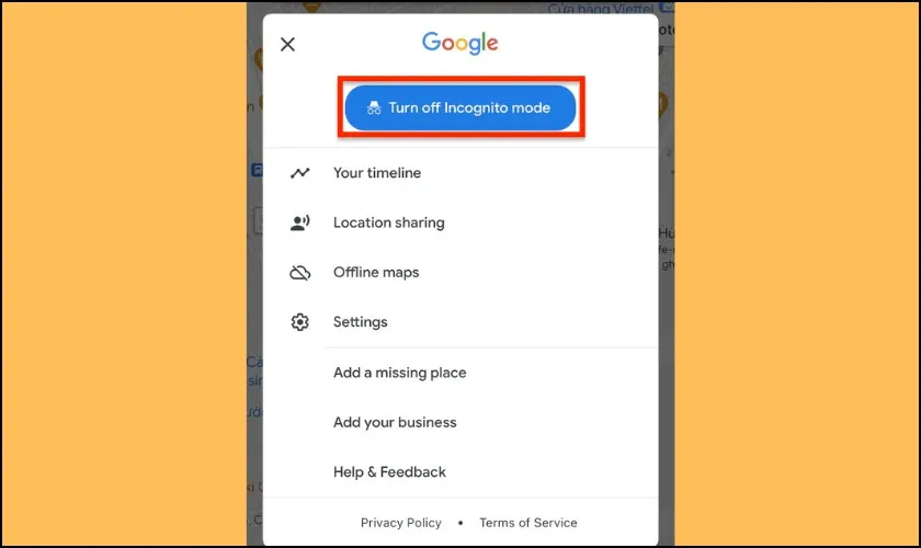 Chọn 'Tắt chế độ ẩn danh' trên Google Maps để lưu lại lịch sử