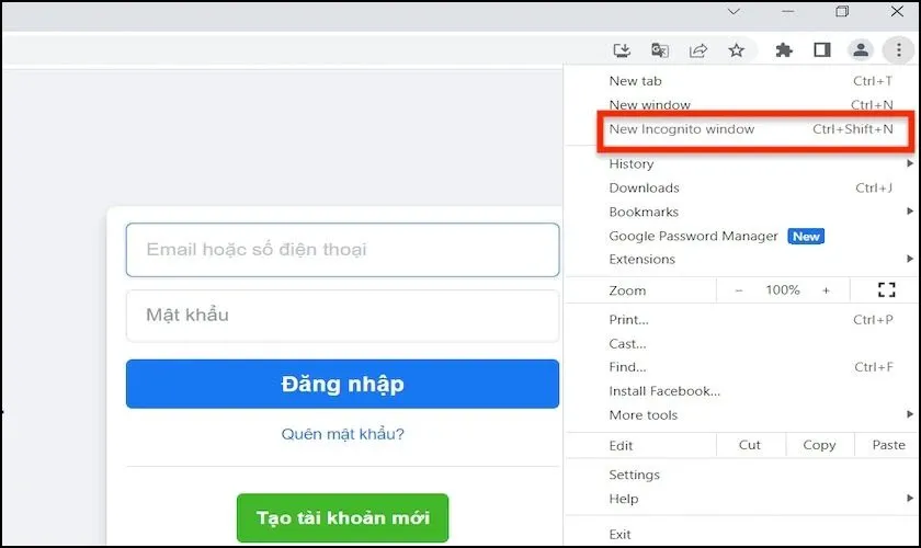 Chế độ ẩn danh đã bị vô hiệu hóa trên menu Chrome