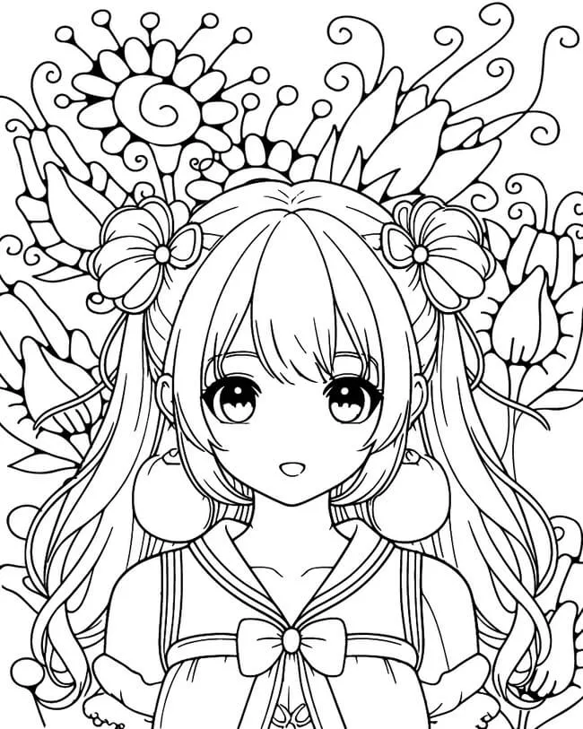 Tranh tô màu anime girl đang yêu