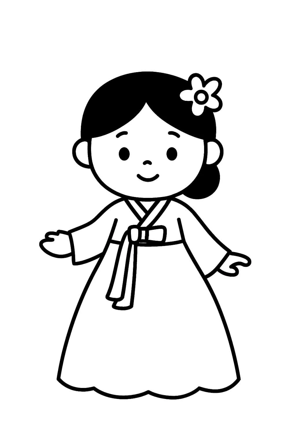 Hình tô màu chibi bé gái phong cách Hàn Quốc