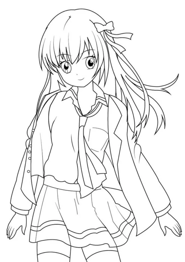 Tranh tô màu anime girl đơn giản