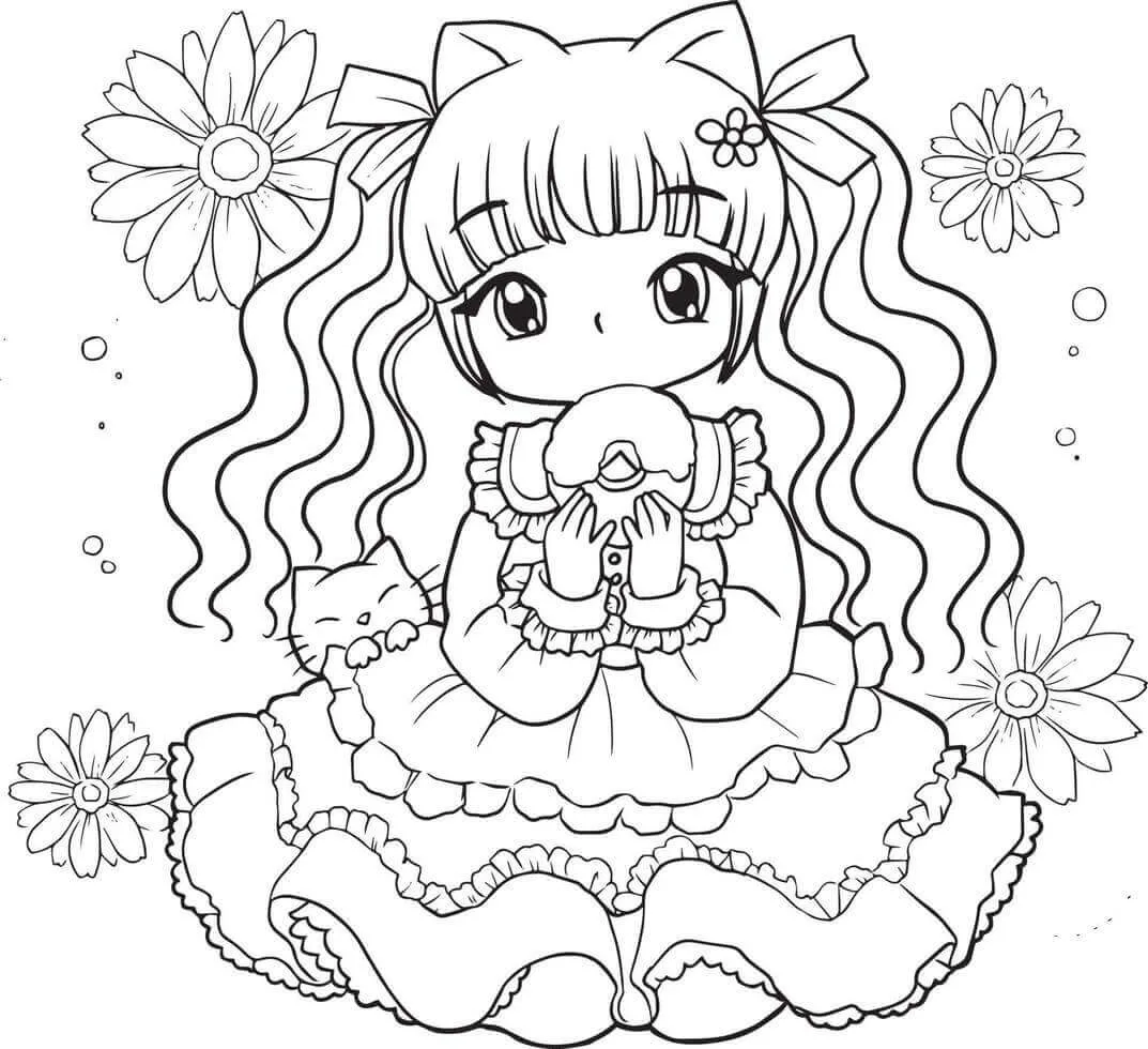 Tranh tô màu anime girl dễ thương cute