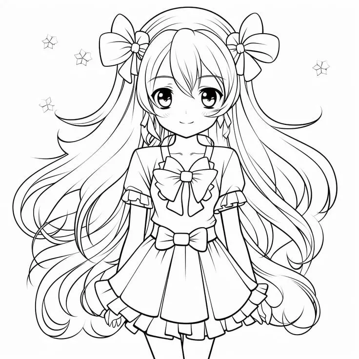 Tranh tô màu cô bé anime cute
