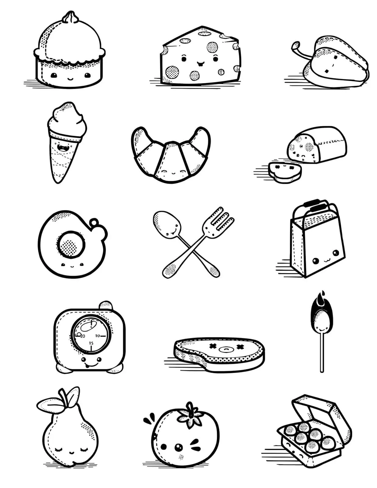 Tranh tô màu sticker cute hình các loại kẹo và đồ ngọt