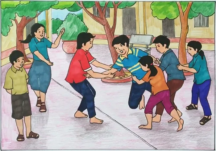 Trẻ em vui chơi trên sân trường cùng bạn bè