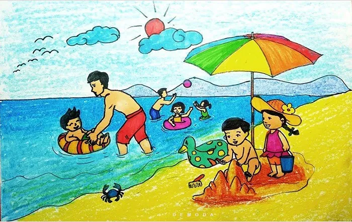 Gia đình đi du lịch biển, tạo hình trên cát