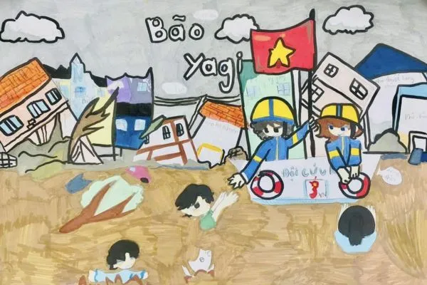 Tranh vẽ cảnh người dân cùng nhau trồng cây xanh