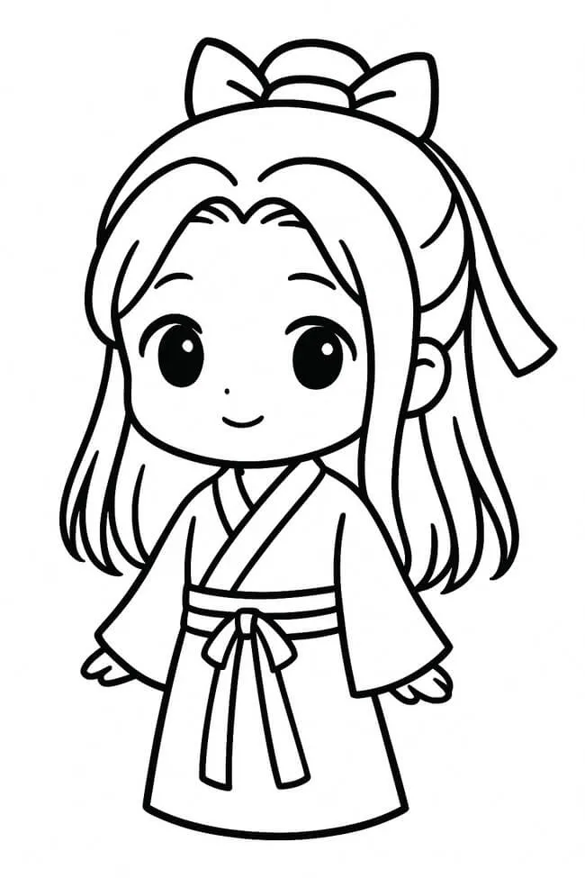 Tranh tô màu anime cổ trang đơn giản