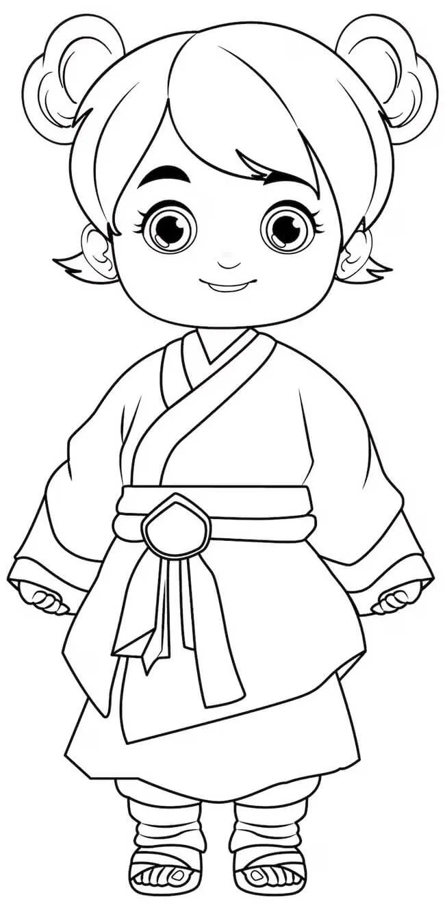 Tranh tô màu anime cổ trang đơn giản, bắt mắt