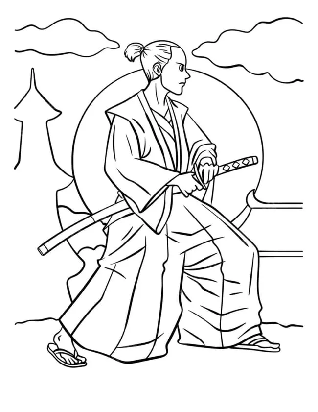 Tranh tô màu anime cổ trang Samurai cho bé trai